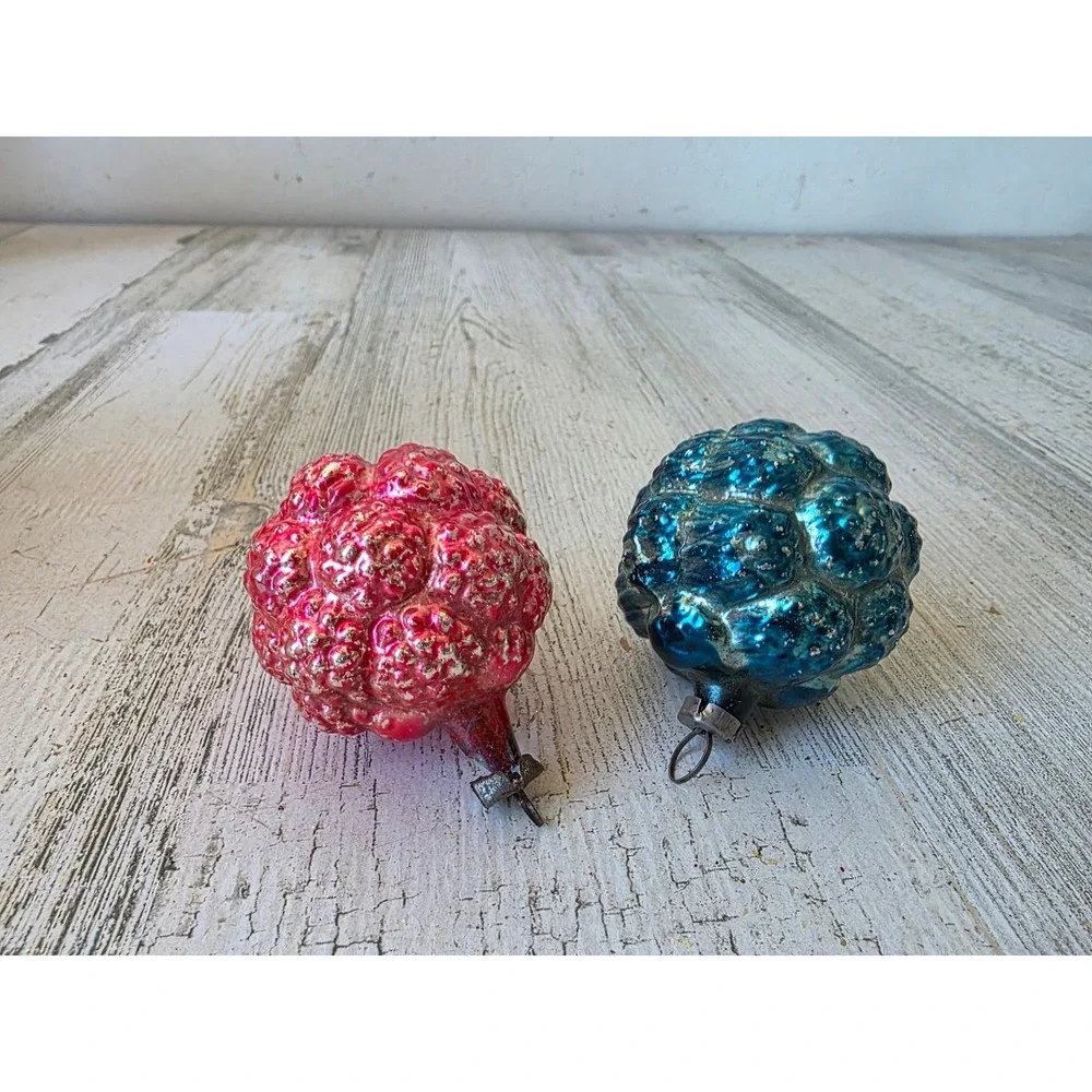 Antique grape pink blue cluster as is mercury glass ornament Xmas tree